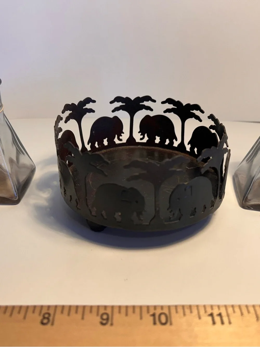 BrassElephant-Themed Glass curet/ diffuser Set with Metal Holder